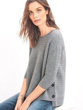 Garnet Hill Cashmere Sweater Size S Pastel Blue Crochet Woven Knit Pullover